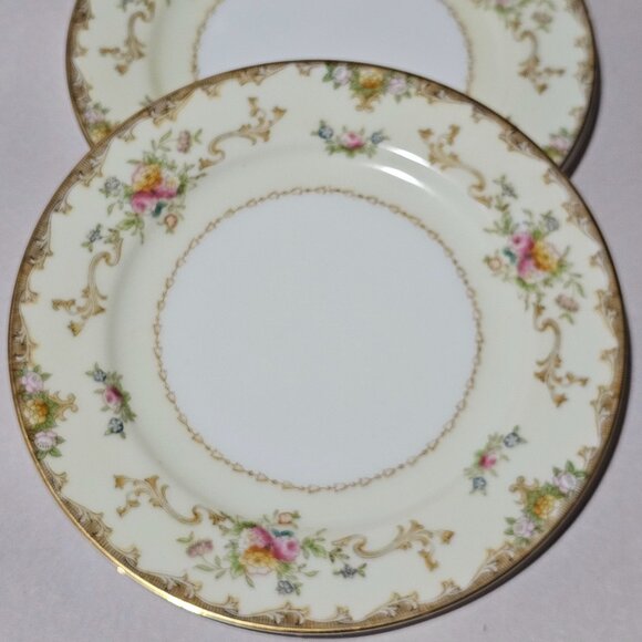 2 Vintage Meito Dessert Plates 6.5" bread floral scrollwork Art Nouveau wedding - Picture 2 of 7